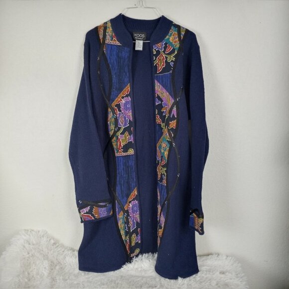 Vintage Koos of Course! Wool Silk Blend Black Duster Open Cardigan Large - Picture 7 of 8